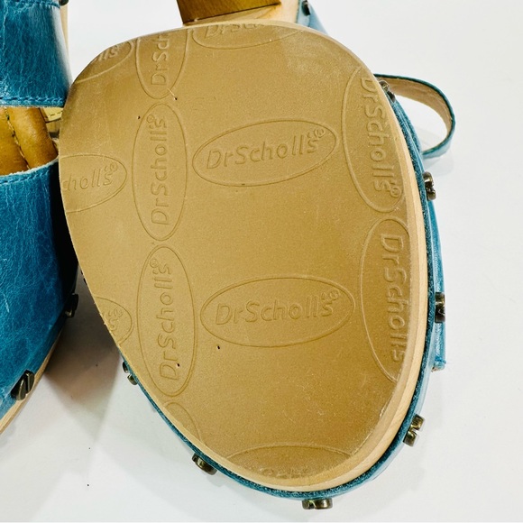 🎀 DR SCHOLL’S ORIGINAL COLLECTION FIRST BLUE BOLERO LEATHER SIZE 6B  4” SANDAL - Picture 9 of 10